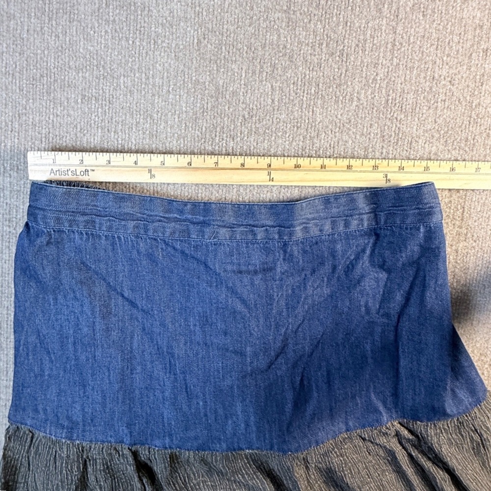 Young Threads Womens Blue Denim Grey Tiered Maxi Skirt Elastic Waist Size L NEW - Picture 6 of 7
